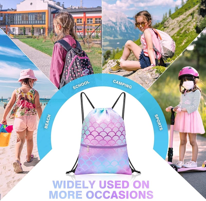 WAWSAM WAWASAM Kids Drawstring Backpack, Gym Swim Bag Cinch Bag for Girls Boys with Zipper Pocket - Image 5